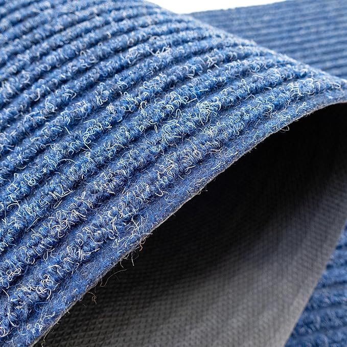 English Home Custom Size Non Slip Striped Design Durable PVC Non Slip Backing Tough Pile Runner Rug for Hallway, Outdoor, Indoor, Commercial, Residential, Pool, Office (Dark Blue, 36" x 20')