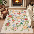 Rustic Flower Area Rug, 5x8ft, Classic Colorful Bohemian Floral Pattern with Beige Large Hall Botanical Rug, Non Slip No Crease Easy Care Girls Room Decor Carpet for Relax Room Bedroom