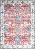 Bloom Rugs Washable Non-Slip 6' x 9' Rug - Red/Blue Traditional Area Rug for Living Room, Bedroom, Dining Room, and Kitchen - Exact Size: 6' x 9'