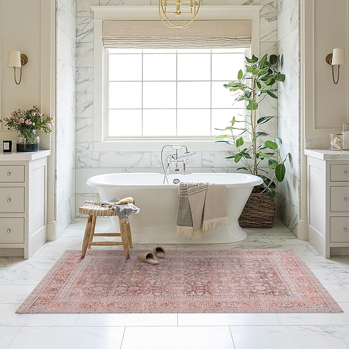 Fame Living Washable Area Rug. Modern Farmhouse. Vintage. Turkish. Bohemian. Distressed. Oriental. Traditional. Rugs for Living Room. Dining. Bedroom. Office. Entryway. Foyer. (860TT, 5' x 6'9")