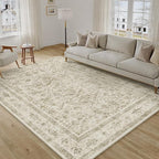 Taupe 6x9 Area Rug Vintage Washable Living Room Carpet Non Slip Bedroom Indoor Office Low Pile Large Traditional Distressed Retro Accent Rug for Dining Room Bathroom Kitchen