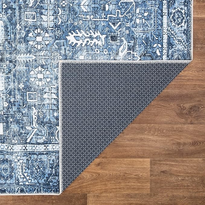 Bloom Rugs Washable Non-Slip 12 ft Runner - Blue Traditional Runner for Entryway, Hallway, Bathroom, and Kitchen - Exact Size: 2.5' x 12'
