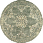 jinchan Round Rug 6ft Area Rugs Vintage Floral Distressed Design,Machine Washable Soft Non-Slip Low-Pile Ultra-Thin Circle Rug for Bedside Living Room Dining Room Bedroom (6' Round, Dark Green)