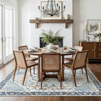 5x7 Area Rug Machine Washable Boho Rug for Living Room,Ultra-Thin Low Pile Carpet,Lightweight Indoor Printed Rug,Non Slip Floral Area Rug for Bedroom, Dining Room, Home Office,Blue