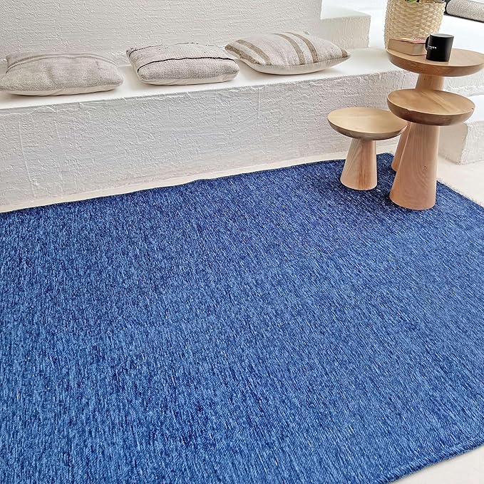 Alfa Rich 5x8 Dark Blue Washable Area Rugs for Living Room Bedroom Kitchen Cotton Decor Solid Rug