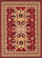 Unique Loom Taftan Collection Border Geometric Tribal Inspired Design Area Rug (7' 0 x 10' 0 Rectangular, Red/ Gold)