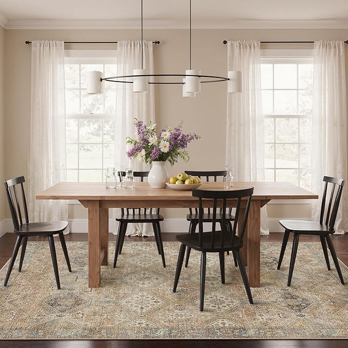 Bavni 8x10 Area Rugs for Living Room, Machine Washable Rug Non Slip, Vintage Chenille Distressed Print Carpet, Large Low Pile Ultra-Thin Lightweight Rugs for Bedroom, Dining Room, Office, Wood Brown