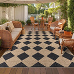 Checkered Easy Jute Rug 8x10 Outdoor Rug Large Washable Area Rugs for Living Room Bedroom Non Slip Neutral Farmhouse Indoor Outdoor Carpet for Backyard Patio Office