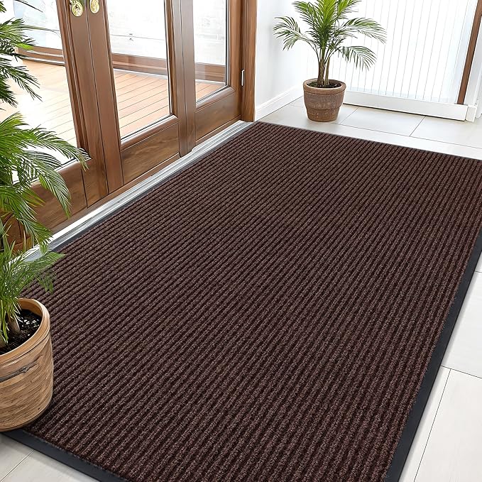 OLANLY Front Door Mat Indoor Outdoor Entrance, Waterproof Heavy Duty Doormat, Fade Resistant, Low Profile, Easy Clean Patio Porch Welcome Floor Mats for Entry, 59x30, Brown
