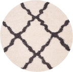 SAFAVIEH Dallas Shag Collection Area Rug - 8' Round, Ivory & Dark Grey, Trellis Design, Non-Shedding & Easy Care, 1.5-inch Thick Ideal for High Traffic Areas in Living Room, Bedroom (SGD257H)
