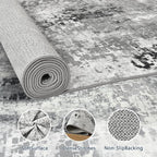 Living Room Rug 9x11 Gray Area Rugs Machine Washable Abstract Boho Large Rug Non-Slip Non-Shedding Faux Wool Indoor Vintage Carpet for Bedroom, Classroom, Dining Room, Kids Playroom