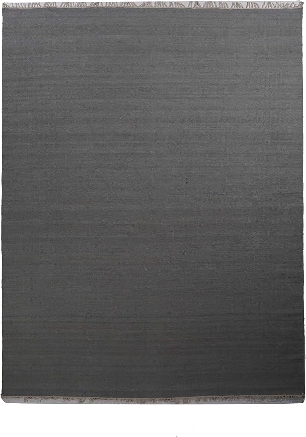 Rugsotic Carpets Hand Woven Flat Weave Kilim Wool ECO-Friendly Area Rugs - 5'x8', Rectangle Shape, Charcoal Color, Solid Plain Design, Low Pile Handmade Rugs for Living Room, Bed Room (D00111)