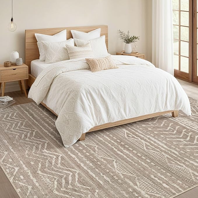 Nakagishi 7x10 Area Rugs Living Room: Washable Boho Large Neutral Soft Farmhouse Rug Stain Resistant Modern Geometric Non-Slip Indoor Floor Carpet for Bedroom Nursery Kids Playroom Office Dining Room