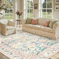 Lahome Boho Pink and White Area Rugs 9x12 Living Room, Washable Floral Large Area Rugs for Bedroom Kids Playroom, Soft Non-Slip Thin Carpet for Nursery Home Decor, Blush