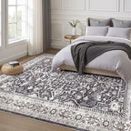 9x12 Area Rug Living Room: Washable Boho Large Vintage Moody Soft Rugs Distressed Oriental Stain Resistant Non-Slip Indoor Floor Carpet for Bedroom Playroom Office Dining Room Retro Home House- Black