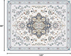 Phantoscope Washable Area Rug 8'x10' Non-Slip, Vintage Boho Rugs for Living Room, Bedroom, Dining Room, Persian Floral Medallion Pattern, Low-Pile Foldable Floor Carpet, Ivory Blue/Garden Bloom