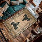 UNREASTO Country Cabin Area Rug 5x8ft Rustic Nature Forest Pine Cone Pine Tree Plant Vintage Home Decor Floor Rug Non-Slip Easy Clean Lodge Rug for Living Room Bedroom Entry Office Hardwood Floor
