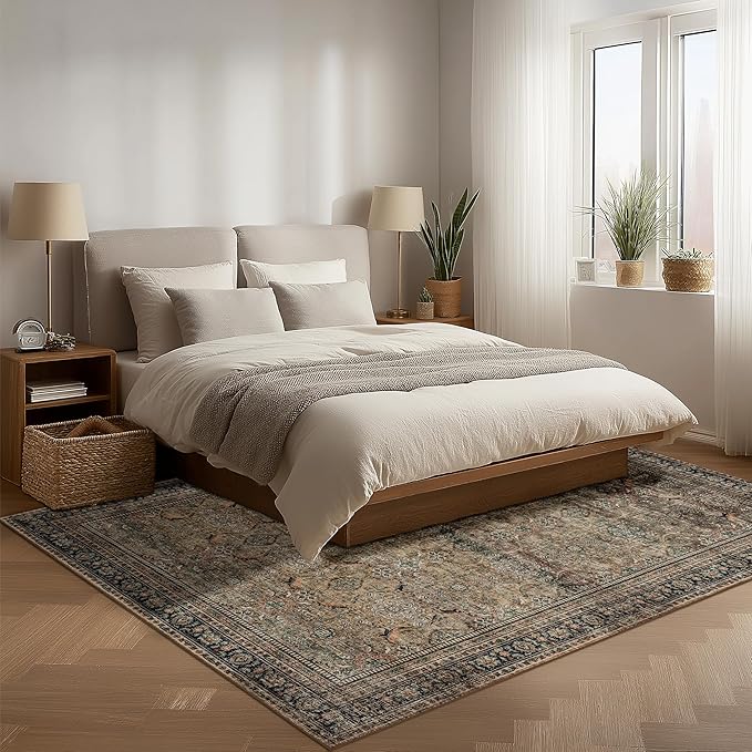 Area Rug Non Slip Machine Washable Ultra Soft Living Room/Bedroom/Kitchen/Outdoor/Classroom Vintage Brown, 4'×6'