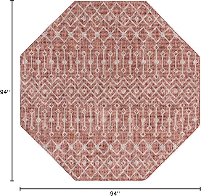 Unique Loom Outdoor Trellis Collection Area Rug - Tribal Trellis (7' 10" Octagon, Rust Red/ Ivory)