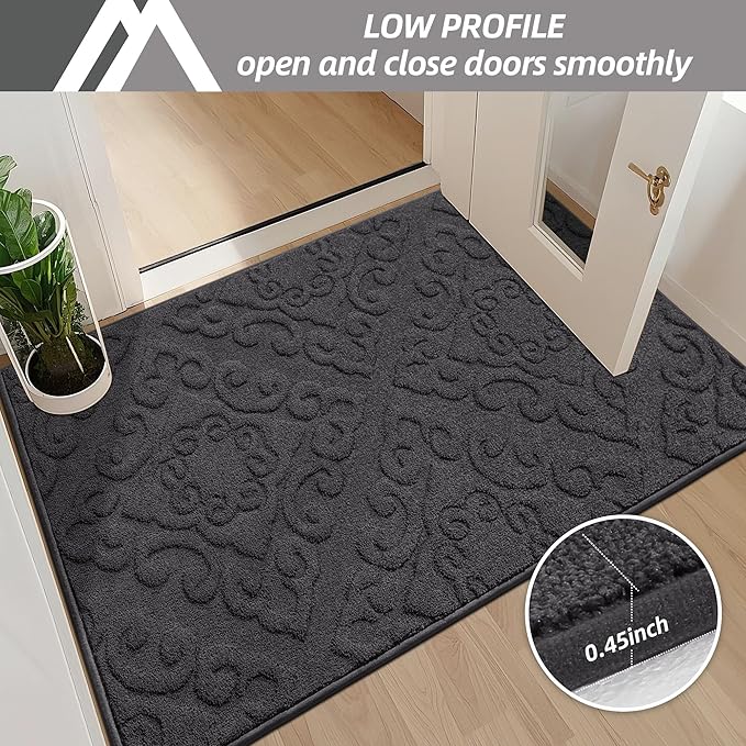 COSY HOMEER Door Mat 36”x60”,Absorbent Dirt Trapper Entryway Rugs,Non-Slip Welcome Mat,Washable Entry Rugs,Low Pile Doormat for Front Back Door,Wet Shoes & Paws,Dark Grey