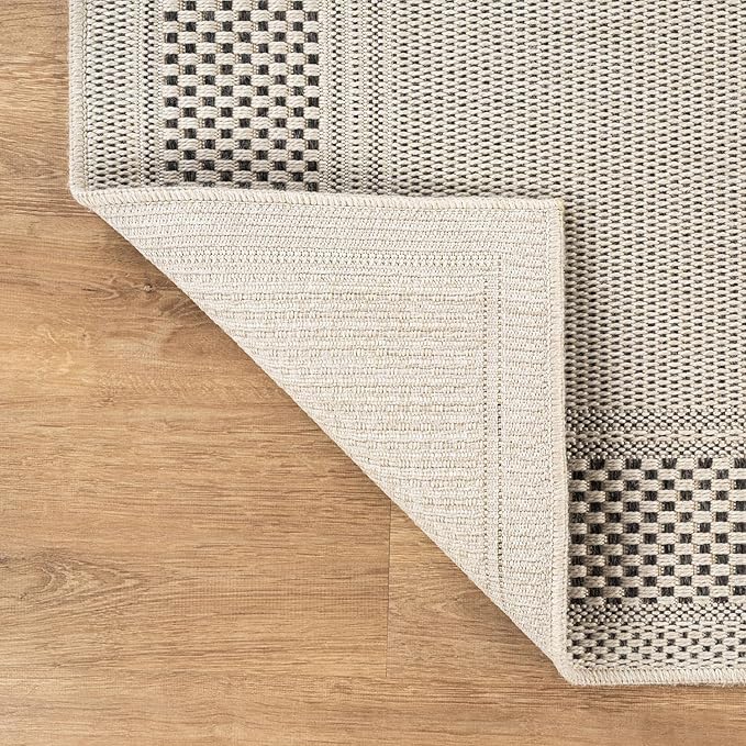 CAMILSON Easy Jute Rug 5x7, Indoor Outdoor Off-White Color Fiber Area Rugs for Living Room Patio and Kitchen Rug Bordered Boho Woven Design, Easy-Cleaning, Washable Outside Carpet (5 x 7)