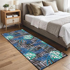 4x12 ft Runner Rug Tropical Blue - Non-Slip Low-Pile & Washable for Hallway, Living Room, Bedroom - Botanical Leaf Print Plush Soft - No Linting Easy Clean Indoor Carpet
