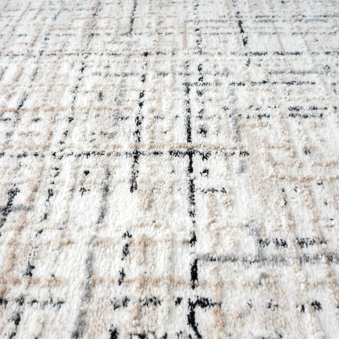 Abani Grey Area Rug for Living Room, Bedroom - Crosshatch Pattern- 2' x 3' -Durable & Easy to Clean