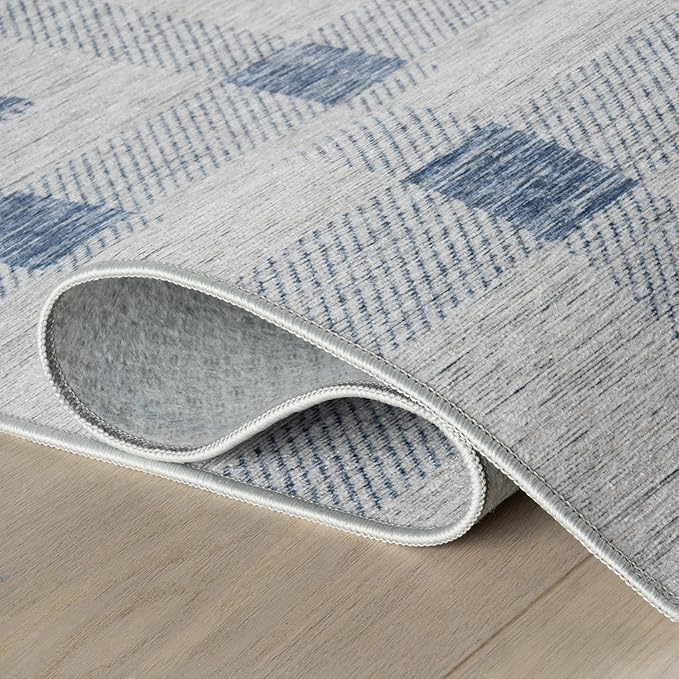 Dash & Albert Valen Plaid Blue Machine Washable Rug, 5 X 8 Feet, Blue/White Plaid Pattern