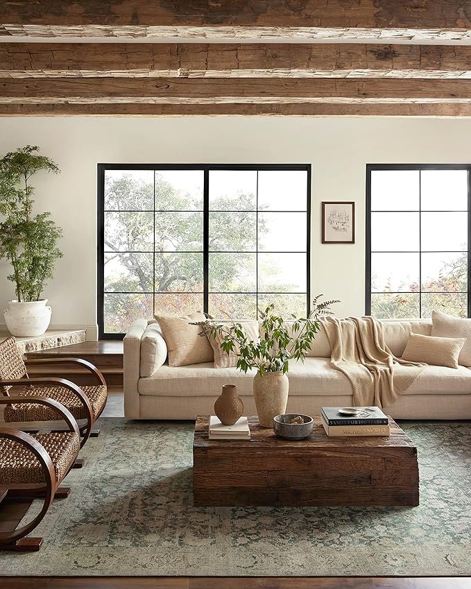 Loloi Magnolia Home by Joanna Gaines Sinclair Collection SIN-05 Jade/Sand 3'-6" x 5'-6", .25" Pile Height, Machine Washable, Accent Rug