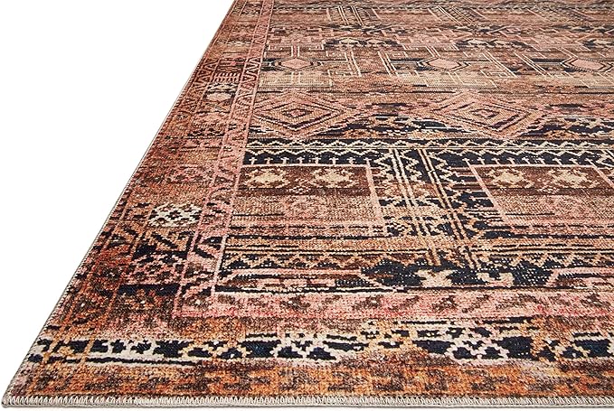 Loloi Layla Collection LAY-14 Mocha/Blush 2'-6" x 7'-6" .13" Thick Runner Rug, Soft, Durable, Vintage Inspired, Distressed, Low Pile, Non-Shedding, Easy Clean, Printed, Living Room Rug