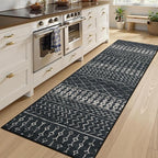 2x8 Machine Washable Runner Rug, Kitchen Hallway Area Rug, Black Vintage Moroccan Rug Ultra Non-Slip Low Pile Soft Faux Wool Carpet, Kids and Pets Friendly for Bedroom Entryway Bedside Decor Rug