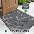LUMI Indoor Door Mat 24x36, Washable Front Doormat with Welcome Leaf Pattern, Non-Slip Rubber Back Absorbent Mats for Entrance, Patio, Garage, Dark Grey