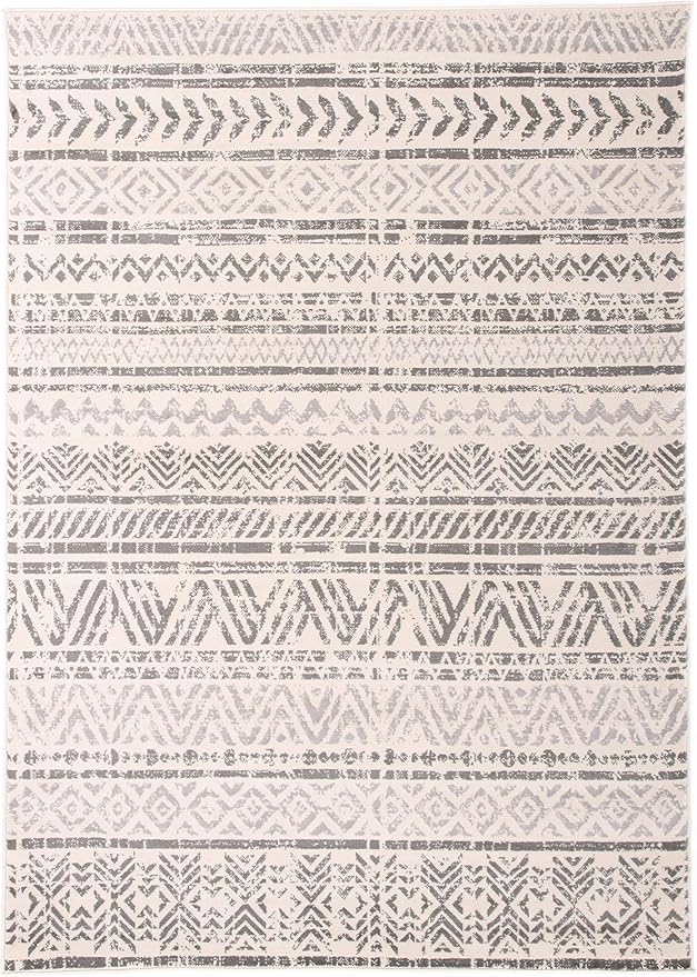 Rugshop Geometric Boho Large Area Rug – Gray Tribal Pattern, Perfect for Living Room, Bedroom, Dining Room, 7'10" x 10'
