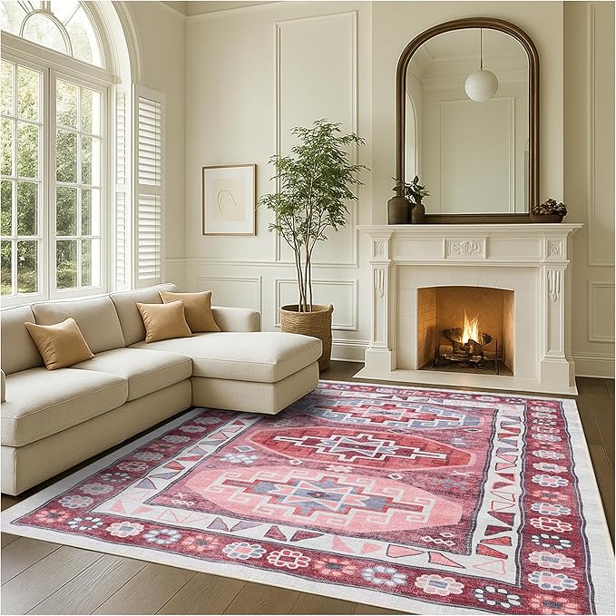 Turkish Rug. Washable Vintage Oriental Antique Inspired Traditional Doormat Small Modern Area Rugs Luxury Entryway Entry Bedroom Bathroom Kitchen (378RR, 2' x 3')