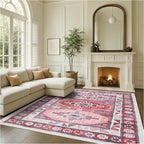Turkish Rug. Washable Vintage Oriental Antique Inspired Traditional Doormat Small Modern Area Rugs Luxury Entryway Entry Bedroom Bathroom Kitchen (378RR, 2' x 3')