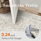 Taupe Runner Rug 2x6 Hallway Machine Washable Kitchen Vintage Distressed Non Slip Long Carpet Indoor Retro Floral Bedroom Accent Throw Rug for Bathroom Office Laundry Dining Living Room