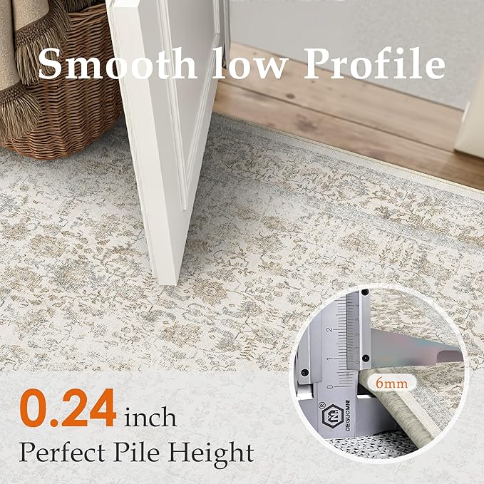 Gray Runner Rug 2'6"x8' Washable Carpet for Hallway Kitchen Vintage Distressed Non Slip Indoor Grey Retro Floral Bedroom Accent Throw Long Rug Bathroom Office Laundry Dining Living Room