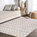 JONATHAN Y Boho Vintage Diamond Ivory/Multi Indoor Area Rug 4X6 ft, Moroccan Hype for Living Room, Bedroom, Kitchen, Office, Easy-Cleaning, High Traffic, Pet-Friendly, Non-Shedding (MOH101E-4)