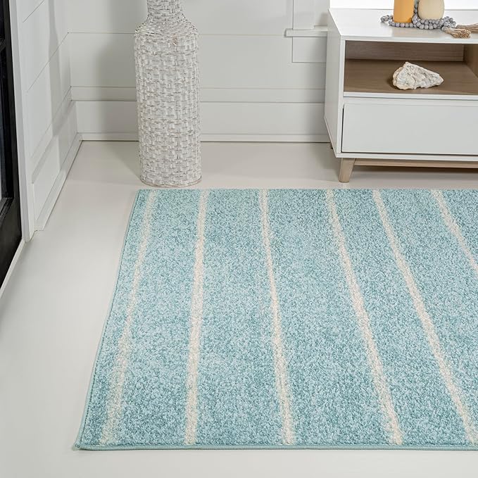 JONATHAN Y Williamsburg Minimalist Stripe Turquoise/Cream Indoor Area Rug, 8x10, Contemporary, Modern, Easy-Cleaning for Living Room, Bedroom, Kitchen, Pet Friendly, Non-Shedding (MOH201B-8)