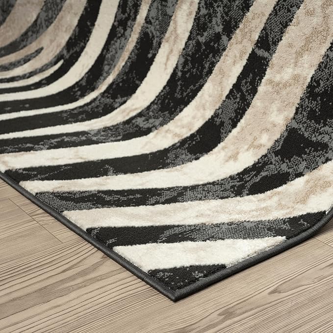 Abani Terra Area Rug for Living Room, Bedroom - Zebra Pattern - Black Cream - 2' x 3' - Durable & Easy to Clean