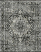 GENIMO 5x7 Area Rugs for Living Room, Machine Washable Non Slip Vintage Rugs, Low Pile Lightweight Chenille Print Rug for Bedroom, Dining Room, Home Office,Charcoal Gray