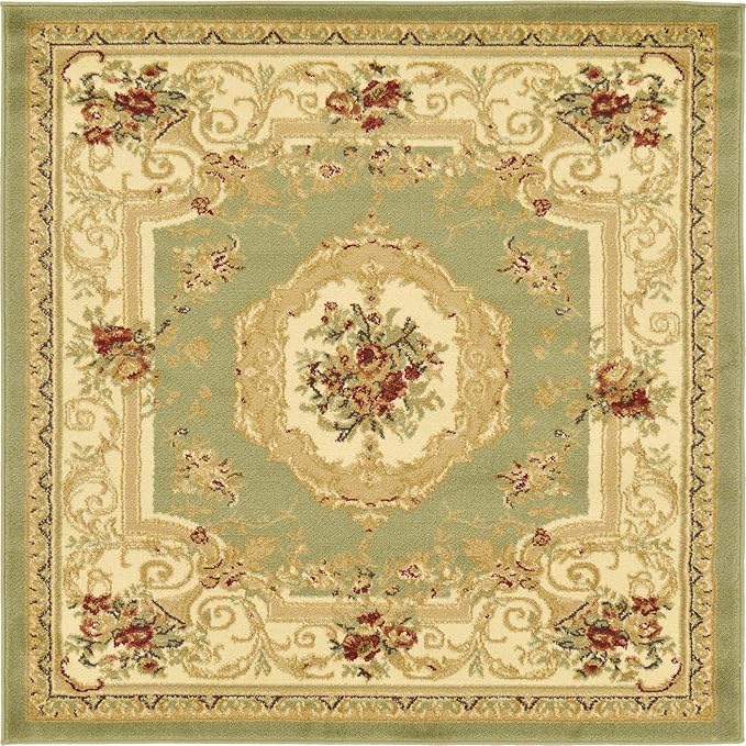 Unique Loom Versailles Collection Traditional Classic Floral Motif Area Rug (4' 0 x 4' 0 Square, Green/ Ivory)