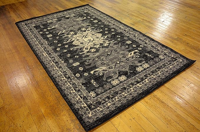 Unique Loom Taftan Collection Border Geometric Tribal Inspired Design Area Rug (5' 0 x 8' 0 Rectangular, Black/ Gray)