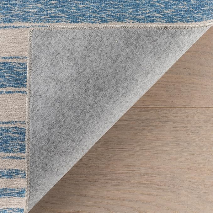 Dash & Albert Vion Blue Machine Washable Rug, 5 X 8 Feet, Blue/Grey Stripe Pattern