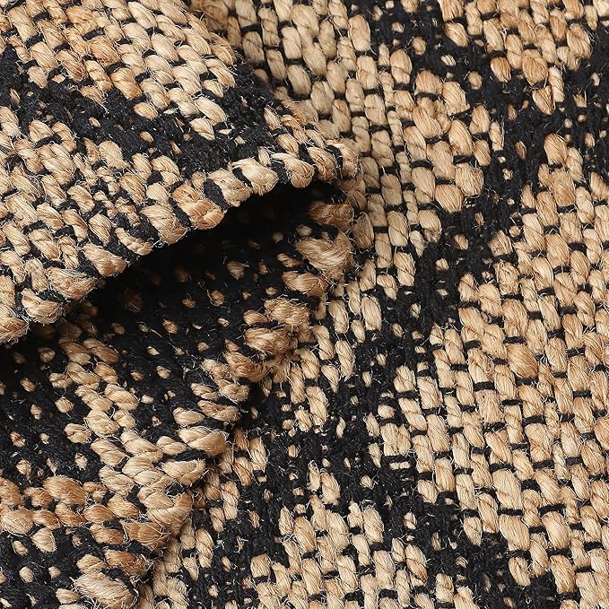 REDEARTH · Jute Cotton Area Rug, Sustainable Handwoven, Non-Shedding, Soft & Durable – Reversible, Neutral Tones for Home Décor in Living Room, Dining, Bedroom (Sierra Loom Black, 2'x6'), Set of 2
