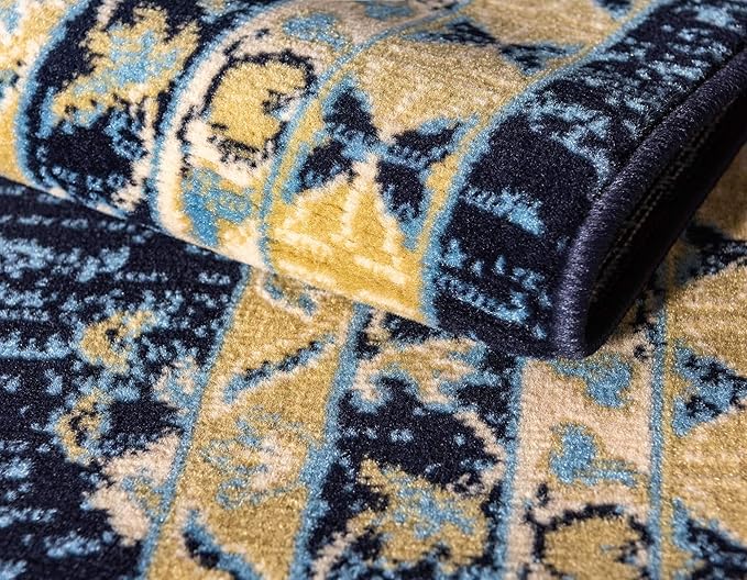Unique Loom Taftan Collection Border Geometric Tribal Inspired Design Area Rug (8' 0 x 10' 0 Rectangular, Navy Blue/ Gold)
