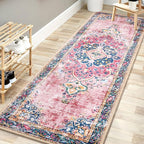 Washable Runner Rug 2x6 Pink Boho Area Rug for Hallway Entryway Kitchen Laundry Room Bathroom Bedroom Non Slip Blush Vintage Rug Indoor Carpet