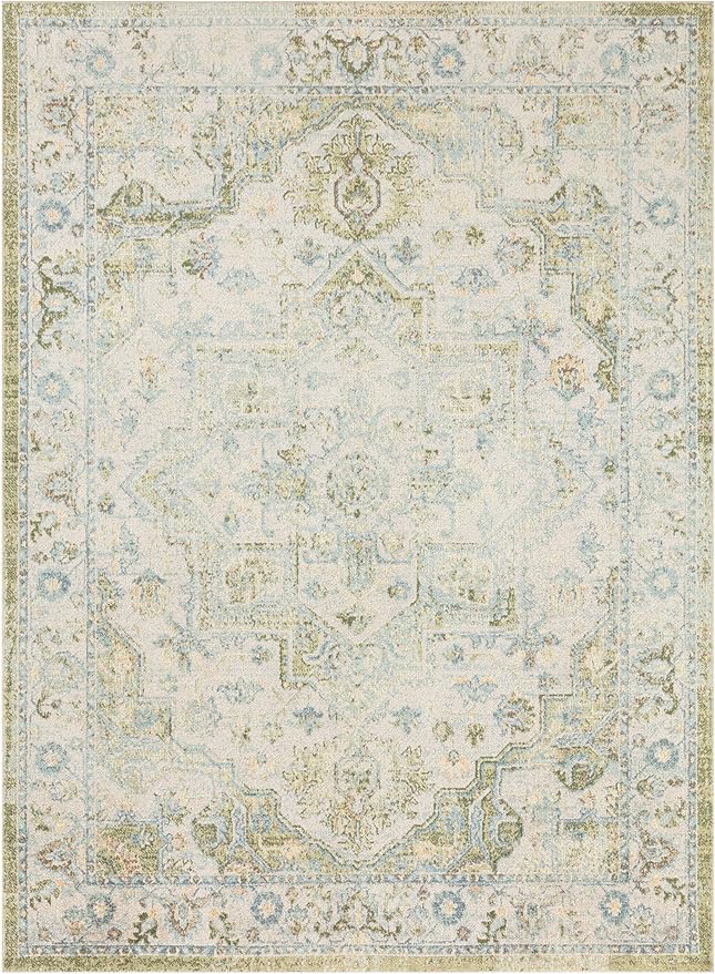 Nourison Home Astra Machine Washable Blue Green 5'3" x 7' Area Rug - Easy Clean, Non Shedding, Bed Room, Living Room, Dining Room, Kitchen (5' x 7')