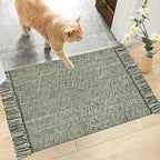 Collive Small Bathroom Rug, 2' x 3' Hand-Woven Low Profile Front Entryway Rug, Olive Green/Cream Cotton Reversible Washable Kitchen Mat Modern Farmhouse Carpet for Foyer Bedroom Back Door Decor