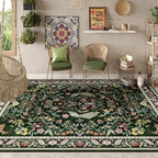 Living Room Rug 6x9 Rug Machine Washable Area Rug Floral Non-Slip Low Pile Large Rug for Living Room, Bedroom, Farmhouse, Dining Room, Kids Playroom (Emerald Green)